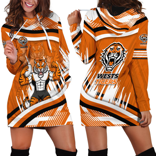 Wests Tigers Rugby Mascot Hoodie Dress Fierce Athlete Graphic in Sports Style