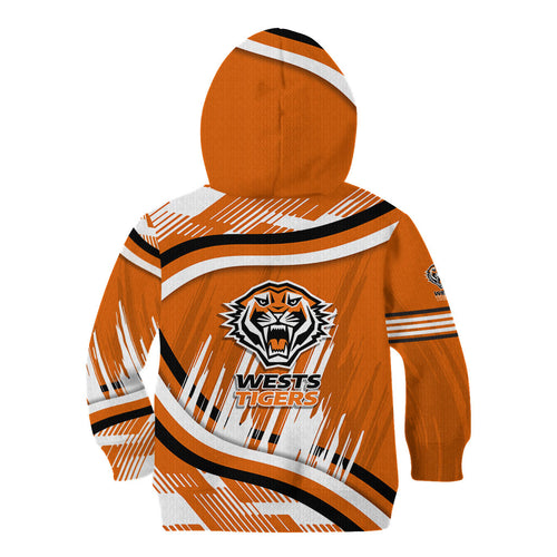 Wests Tigers Rugby Mascot Kid Hoodie Fierce Athlete Graphic in Sports Style