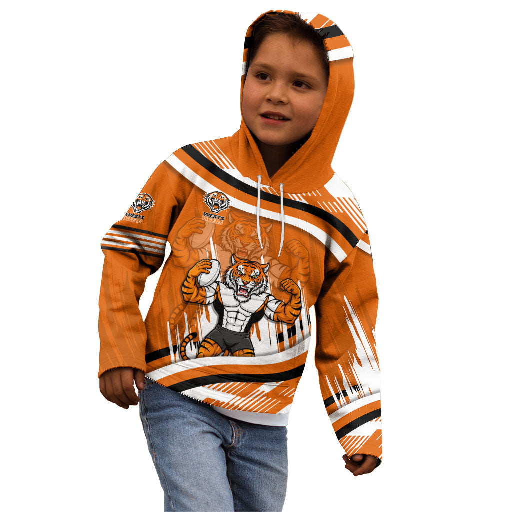 Wests Tigers Rugby Mascot Kid Hoodie Fierce Athlete Graphic in Sports Style