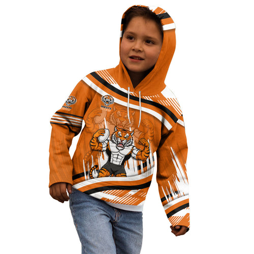 Wests Tigers Rugby Mascot Kid Hoodie Fierce Athlete Graphic in Sports Style
