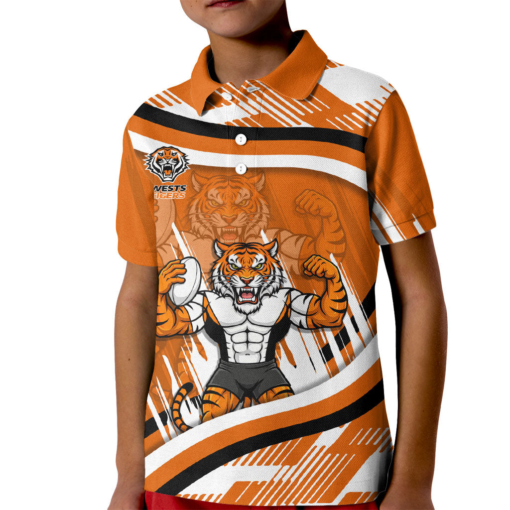 Wests Tigers Rugby Mascot Kid Polo Shirt Fierce Athlete Graphic in Sports Style