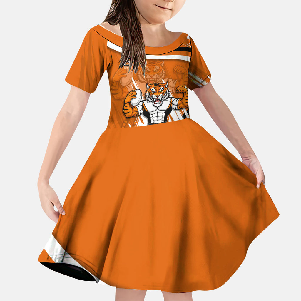 Wests Tigers Rugby Mascot Kid Short Sleeve Dress Fierce Athlete Graphic in Sports Style