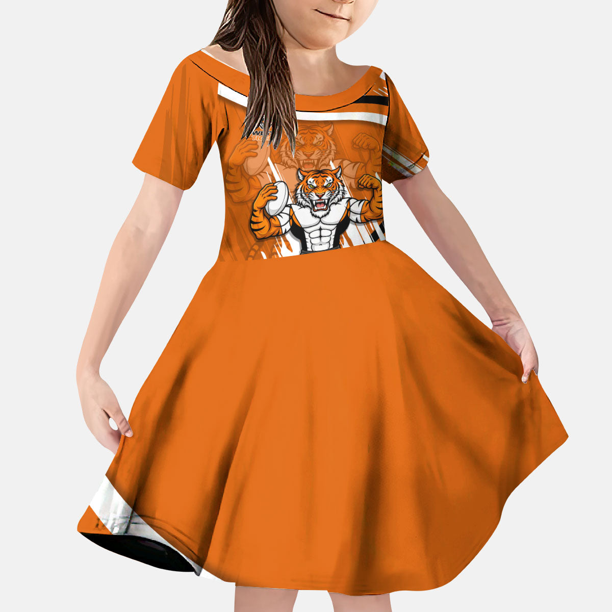 Wests Tigers Rugby Mascot Kid Short Sleeve Dress Fierce Athlete Graphic in Sports Style