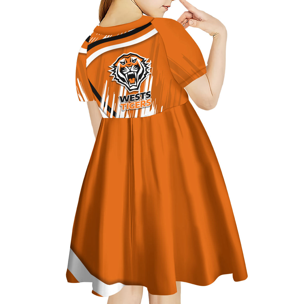 Wests Tigers Rugby Mascot Kid Short Sleeve Dress Fierce Athlete Graphic in Sports Style
