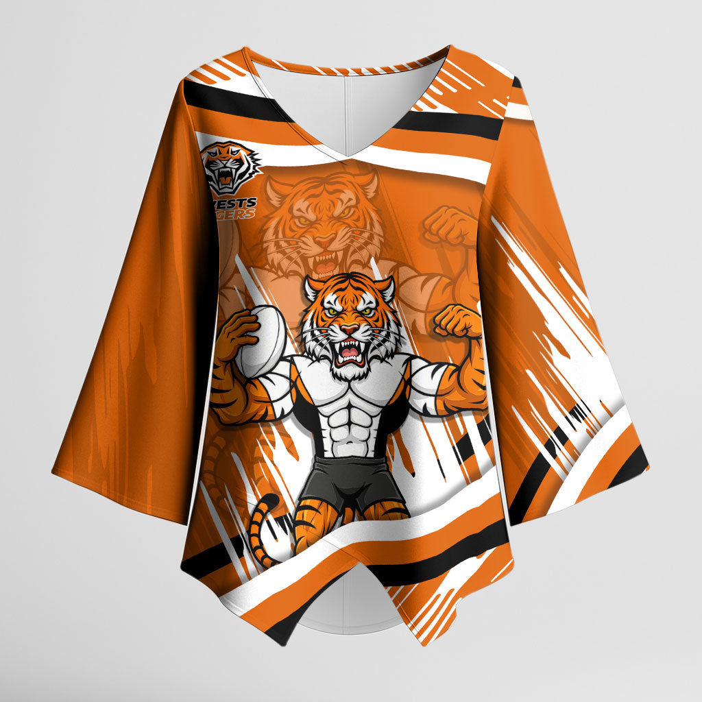 Wests Tigers Rugby Mascot Kimono Sleeve Blouse Fierce Athlete Graphic in Sports Style