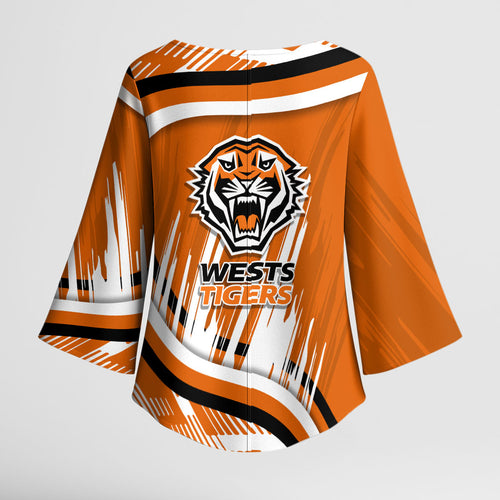 Wests Tigers Rugby Mascot Kimono Sleeve Blouse Fierce Athlete Graphic in Sports Style