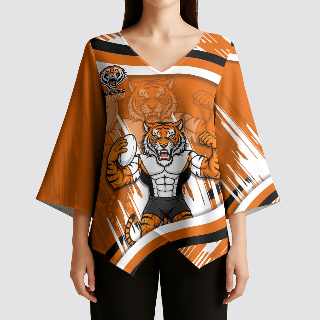 Wests Tigers Rugby Mascot Kimono Sleeve Blouse Fierce Athlete Graphic in Sports Style