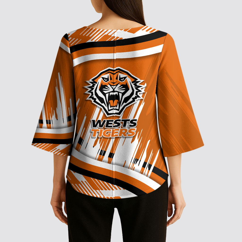 Wests Tigers Rugby Mascot Kimono Sleeve Blouse Fierce Athlete Graphic in Sports Style