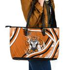Wests Tigers Rugby Mascot Leather Tote Bag Fierce Athlete Graphic in Sports Style