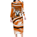 Wests Tigers Rugby Mascot Long Sleeve Bodycon Dress Fierce Athlete Graphic in Sports Style