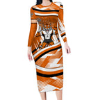 Wests Tigers Rugby Mascot Long Sleeve Bodycon Dress Fierce Athlete Graphic in Sports Style