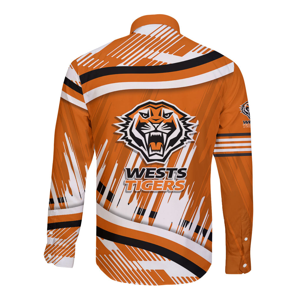 Wests Tigers Rugby Mascot Long Sleeve Button Shirt Fierce Athlete Graphic in Sports Style