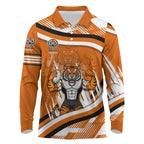 Wests Tigers Rugby Mascot Long Sleeve Polo Shirt Fierce Athlete Graphic in Sports Style