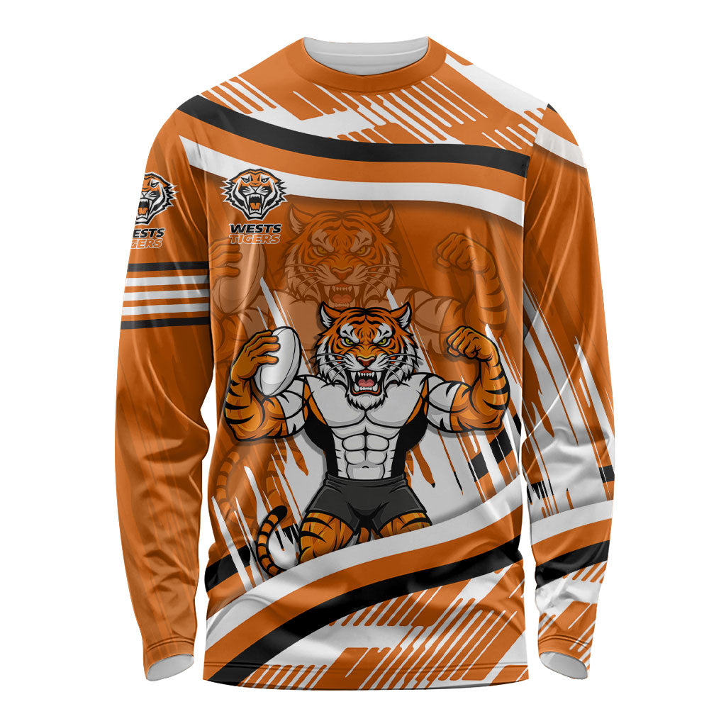 Wests Tigers Rugby Mascot Long Sleeve Shirt Fierce Athlete Graphic in Sports Style