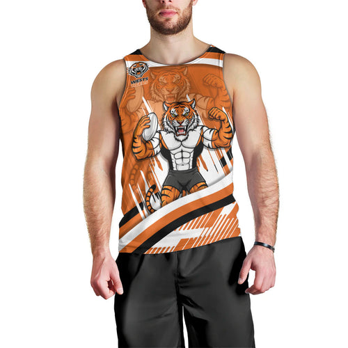 Wests Tigers Rugby Mascot Men Tank Top Fierce Athlete Graphic in Sports Style