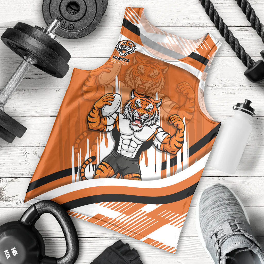 Wests Tigers Rugby Mascot Men Tank Top Fierce Athlete Graphic in Sports Style