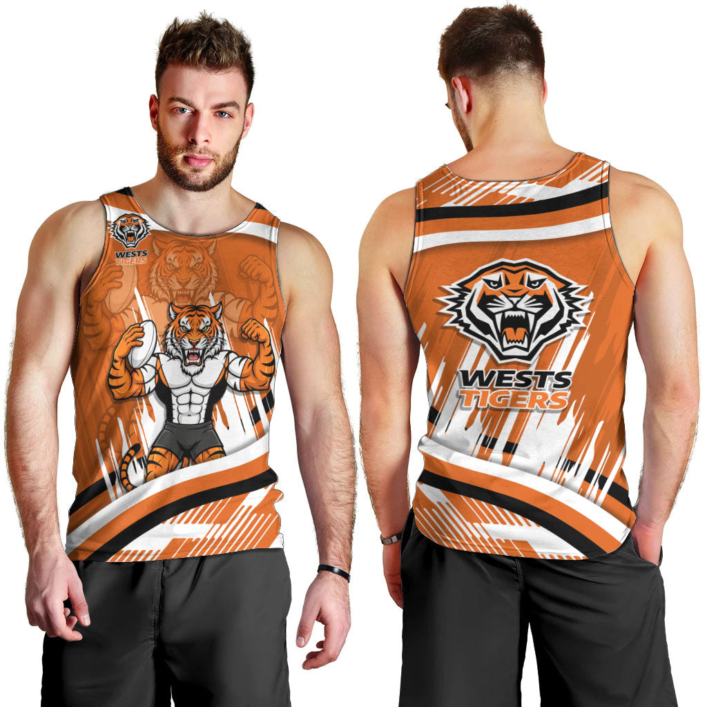 Wests Tigers Rugby Mascot Men Tank Top Fierce Athlete Graphic in Sports Style