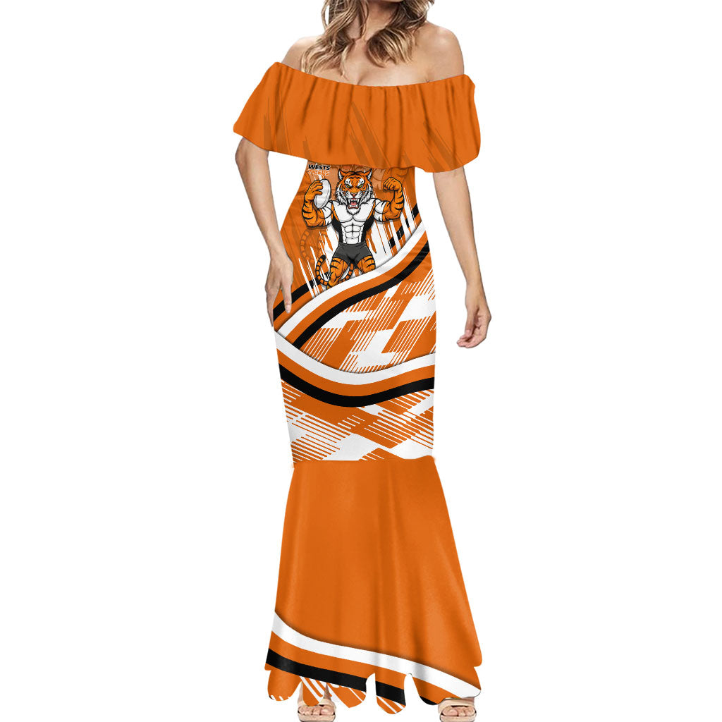Wests Tigers Rugby Mascot Mermaid Dress Fierce Athlete Graphic in Sports Style