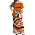 Wests Tigers Rugby Mascot Off Shoulder Maxi Dress Fierce Athlete Graphic in Sports Style