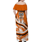 Wests Tigers Rugby Mascot Off Shoulder Maxi Dress Fierce Athlete Graphic in Sports Style