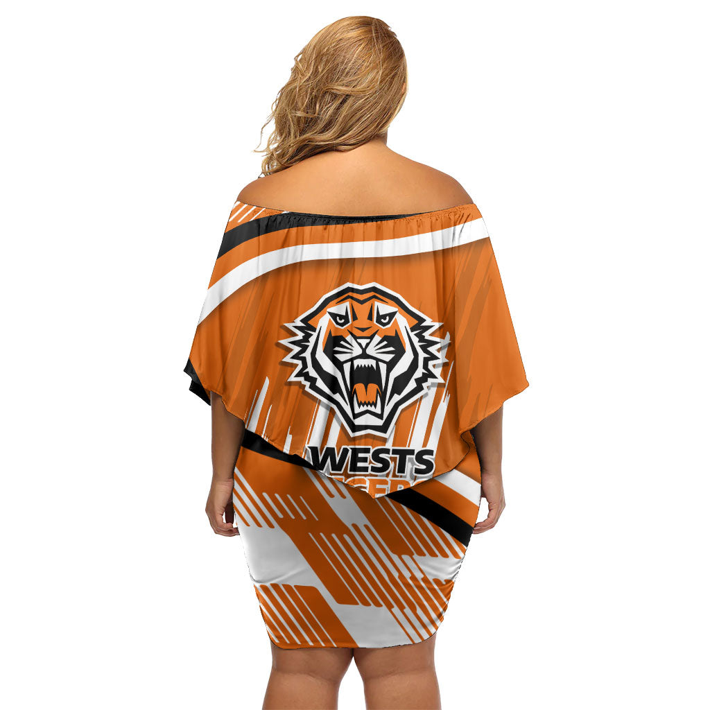 Wests Tigers Rugby Mascot Off Shoulder Short Dress Fierce Athlete Graphic in Sports Style