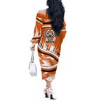 Wests Tigers Rugby Mascot Off The Shoulder Long Sleeve Dress Fierce Athlete Graphic in Sports Style