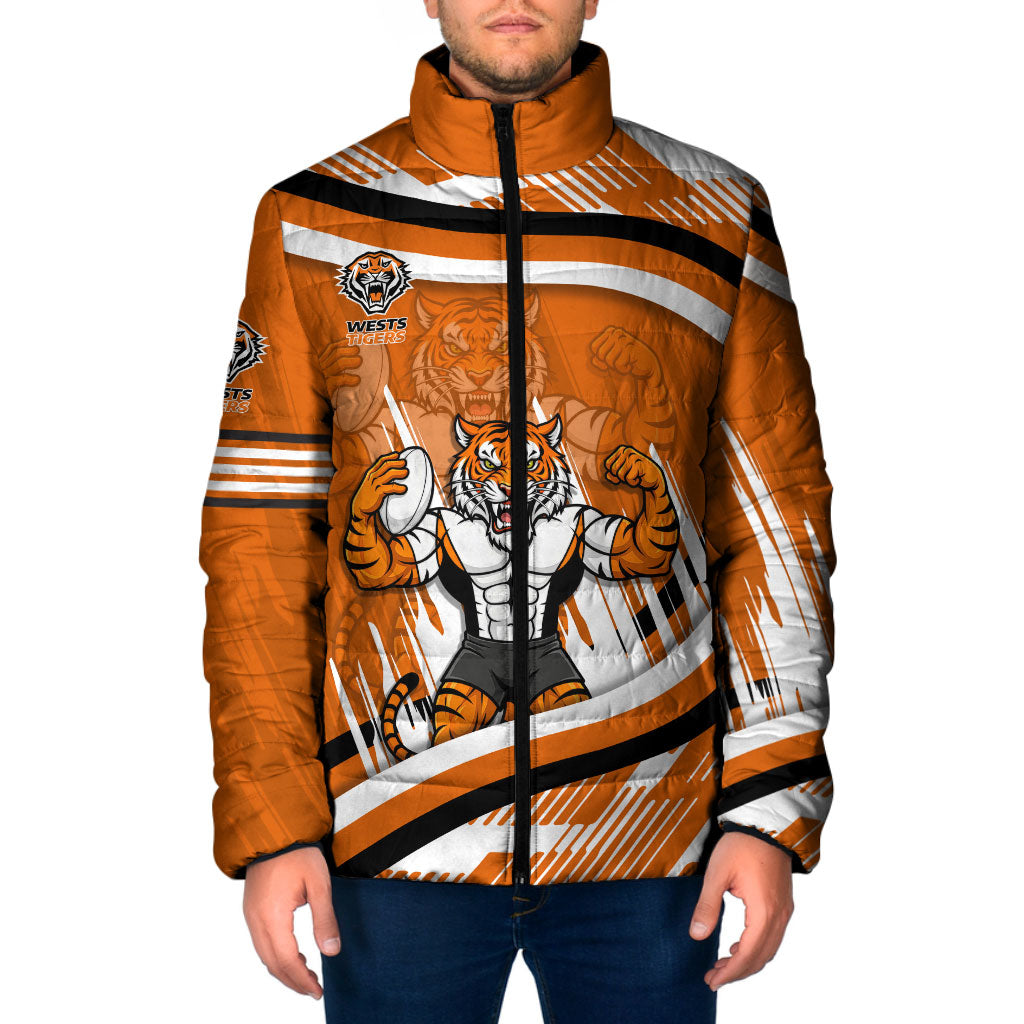 Wests Tigers Rugby Mascot Padded Jacket Fierce Athlete Graphic in Sports Style