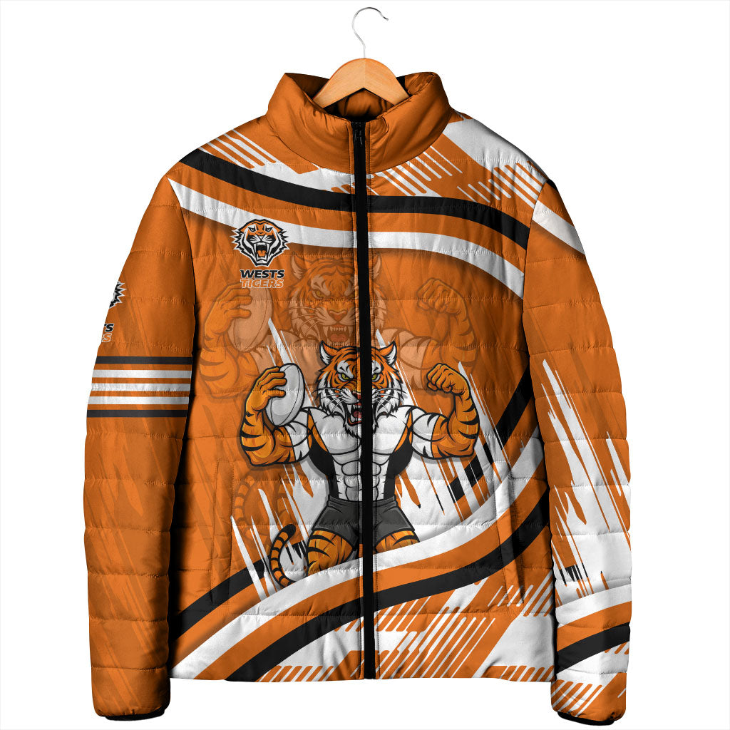 Wests Tigers Rugby Mascot Padded Jacket Fierce Athlete Graphic in Sports Style