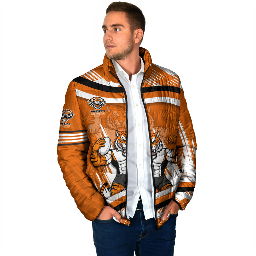 Wests Tigers Rugby Mascot Padded Jacket Fierce Athlete Graphic in Sports Style