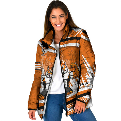 Wests Tigers Rugby Mascot Padded Jacket Fierce Athlete Graphic in Sports Style