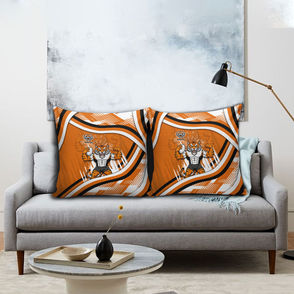 Wests Tigers Rugby Mascot Pillow Cover Fierce Athlete Graphic in Sports Style