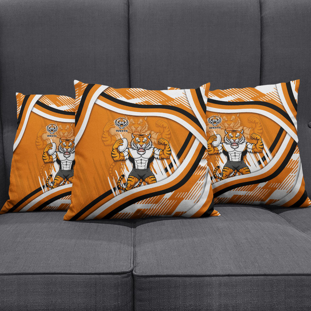 Wests Tigers Rugby Mascot Pillow Cover Fierce Athlete Graphic in Sports Style