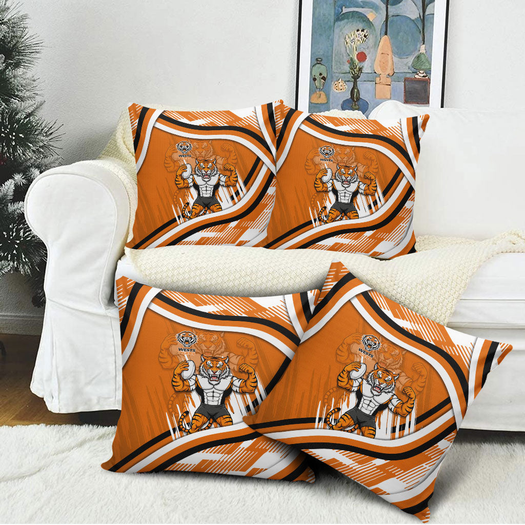 Wests Tigers Rugby Mascot Pillow Cover Fierce Athlete Graphic in Sports Style