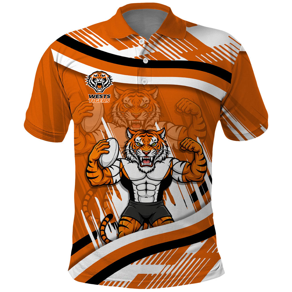 Wests Tigers Rugby Mascot Polo Shirt Fierce Athlete Graphic in Sports Style