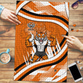 Wests Tigers Rugby Mascot Puzzle Fierce Athlete Graphic in Sports Style