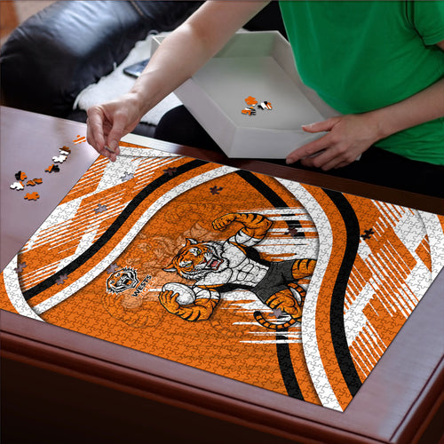 Wests Tigers Rugby Mascot Puzzle Fierce Athlete Graphic in Sports Style