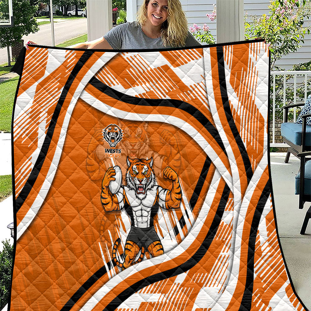 Wests Tigers Rugby Mascot Quilt Fierce Athlete Graphic in Sports Style
