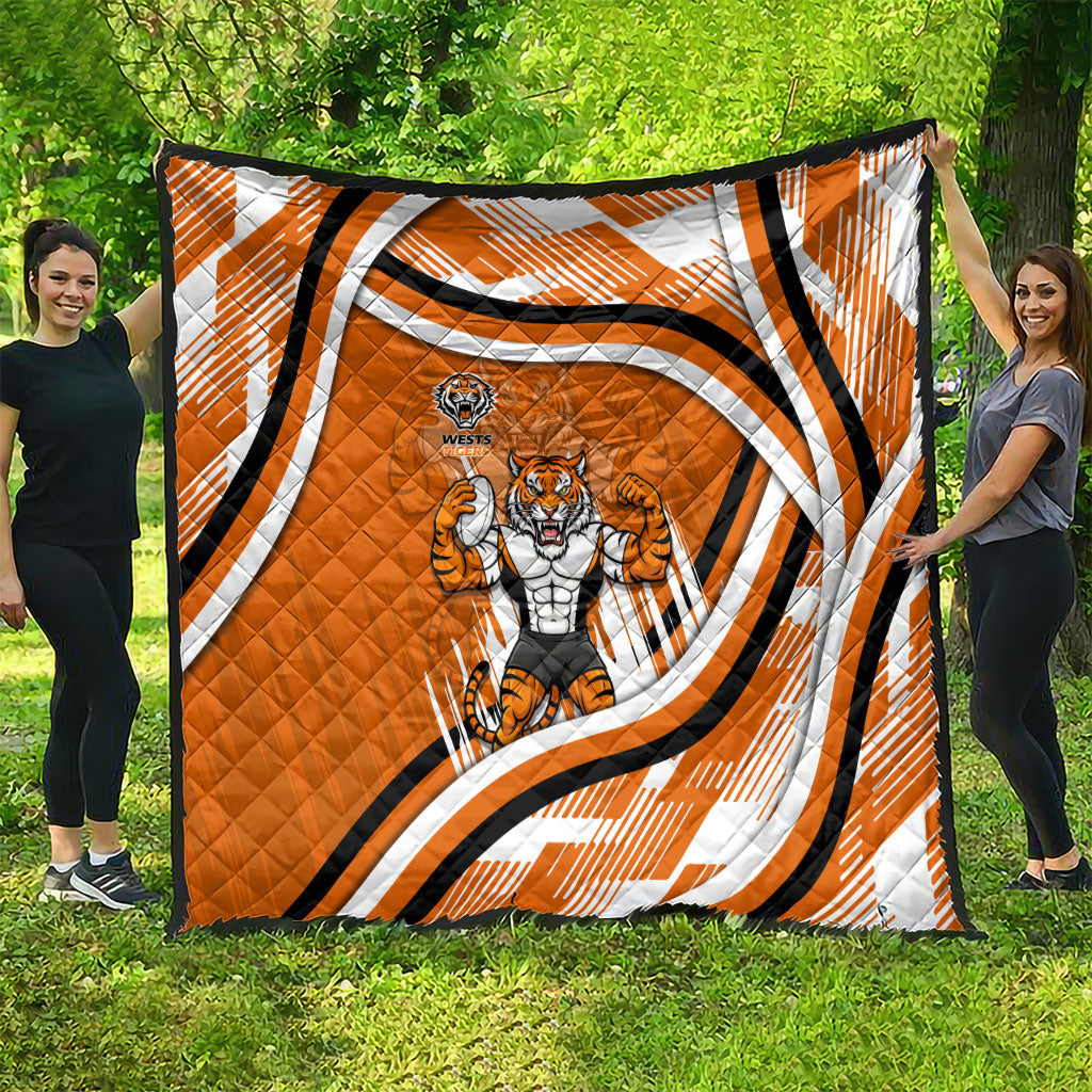 Wests Tigers Rugby Mascot Quilt Fierce Athlete Graphic in Sports Style