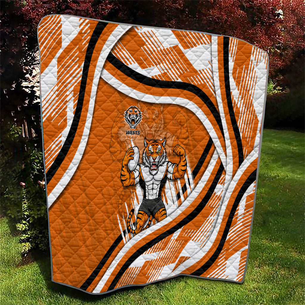 Wests Tigers Rugby Mascot Quilt Fierce Athlete Graphic in Sports Style