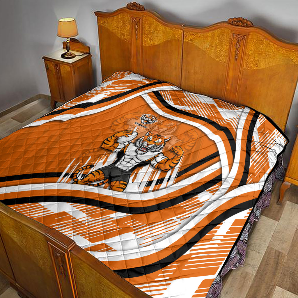 Wests Tigers Rugby Mascot Quilt Fierce Athlete Graphic in Sports Style