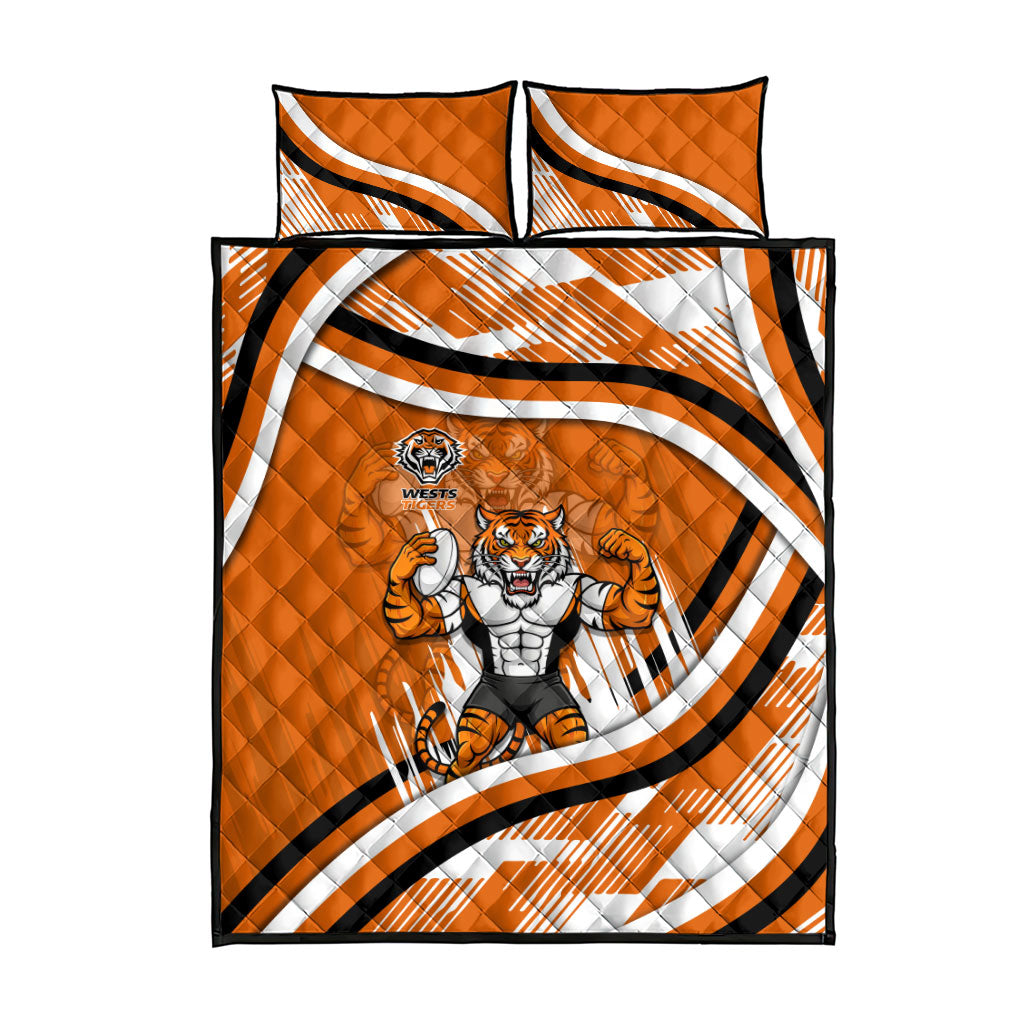 Wests Tigers Rugby Mascot Quilt Bed Set Fierce Athlete Graphic in Sports Style