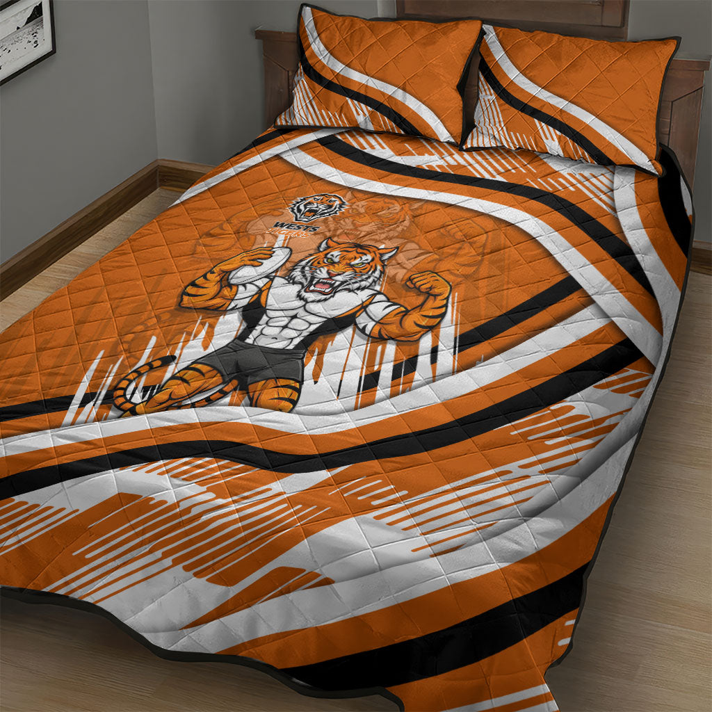 Wests Tigers Rugby Mascot Quilt Bed Set Fierce Athlete Graphic in Sports Style