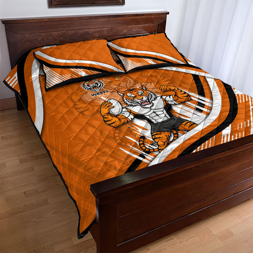 Wests Tigers Rugby Mascot Quilt Bed Set Fierce Athlete Graphic in Sports Style