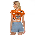 Wests Tigers Rugby Mascot Raglan Cropped T Shirt Fierce Athlete Graphic in Sports Style