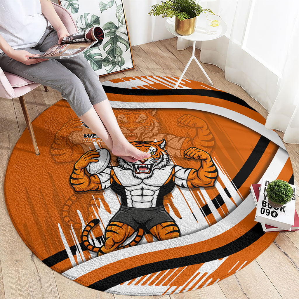 Wests Tigers Rugby Mascot Round Carpet Fierce Athlete Graphic in Sports Style