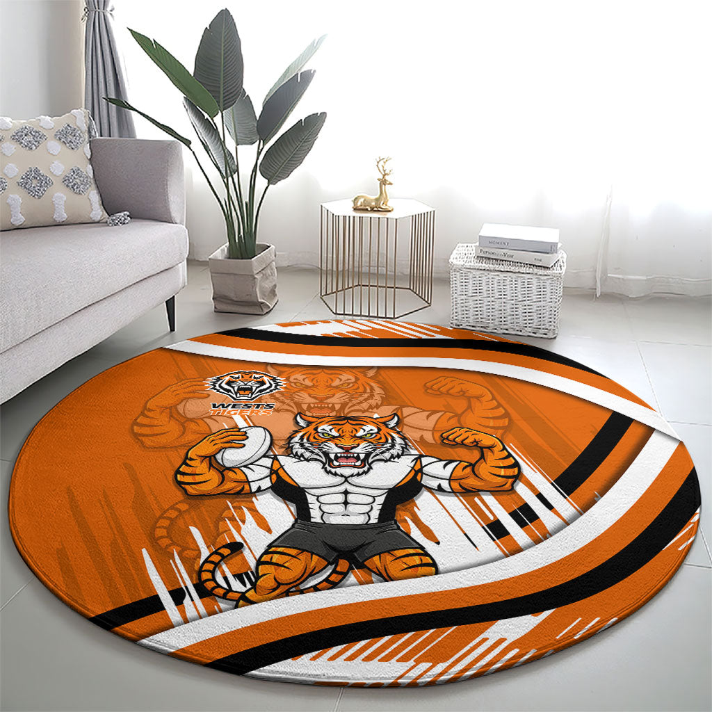 Wests Tigers Rugby Mascot Round Carpet Fierce Athlete Graphic in Sports Style