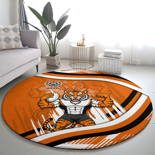 Wests Tigers Rugby Mascot Round Carpet Fierce Athlete Graphic in Sports Style