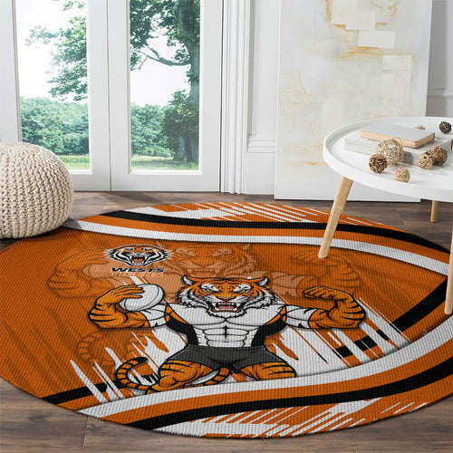 Wests Tigers Rugby Mascot Round Carpet Fierce Athlete Graphic in Sports Style