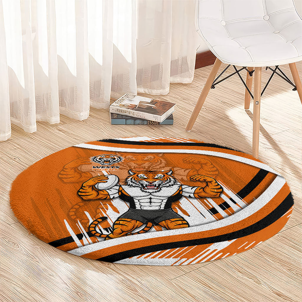 Wests Tigers Rugby Mascot Round Carpet Fierce Athlete Graphic in Sports Style