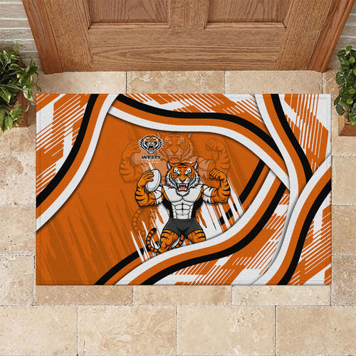 Wests Tigers Rugby Mascot Rubber Doormat Fierce Athlete Graphic in Sports Style